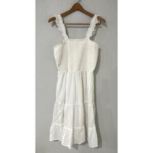 Lily Rose Ruffle Tiered Sleeveless Squareneck Smocked White Dress Size XL